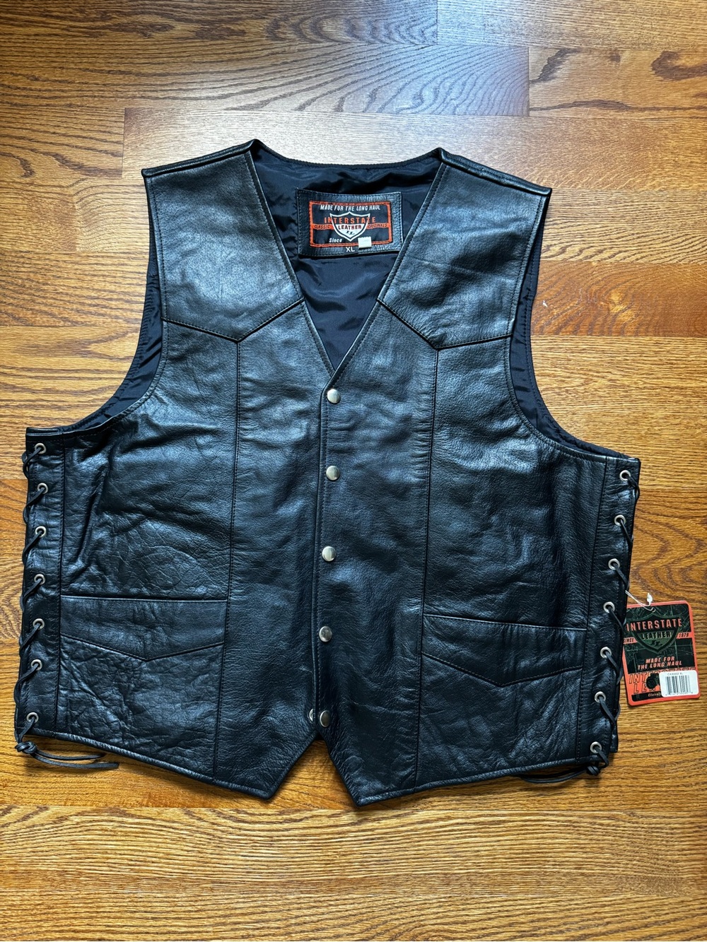 Interstate Leather Men XL Black Motorcycle Biker Vest NWT Lace Up